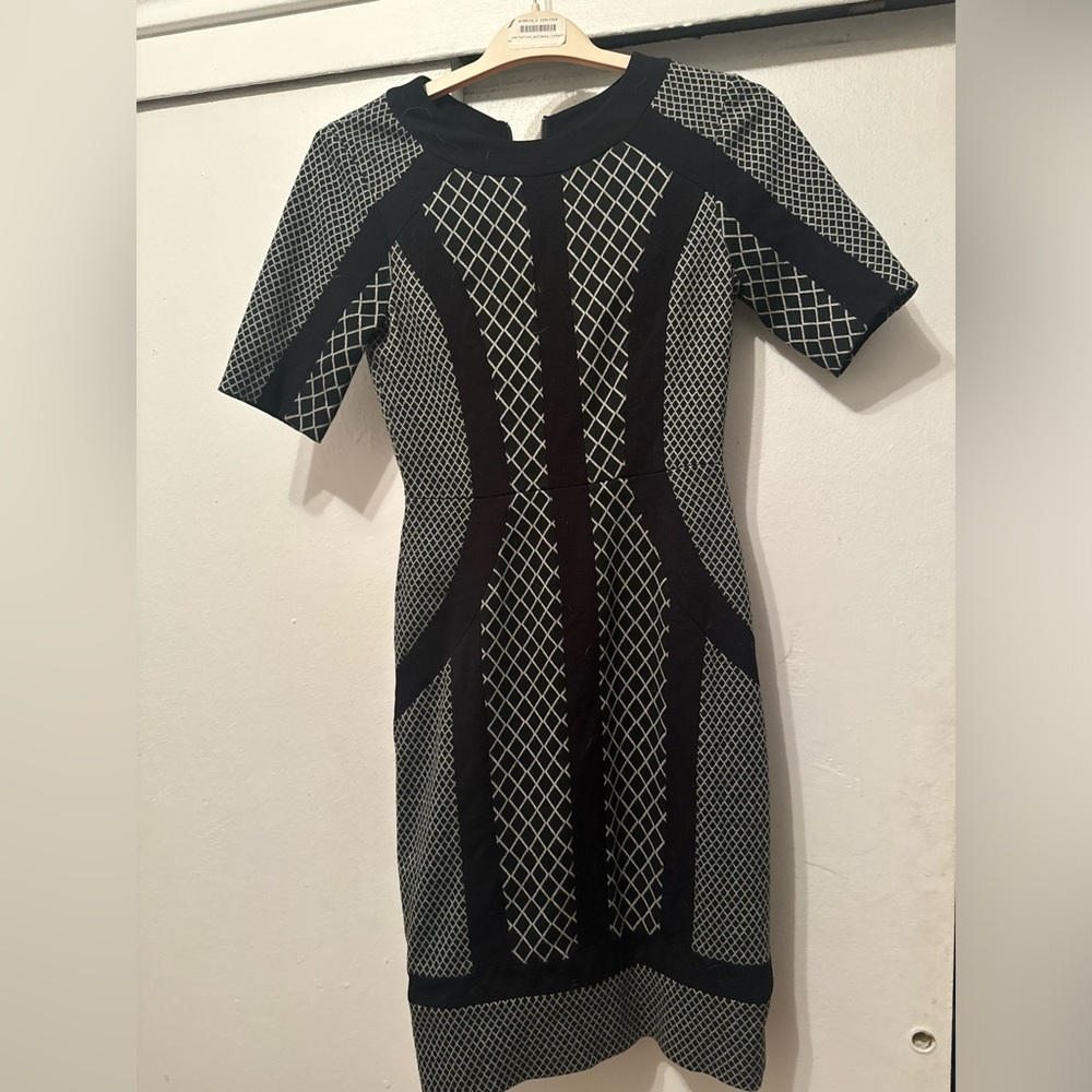 BCBGMaxAzria Black and White Patterned Midi Dress